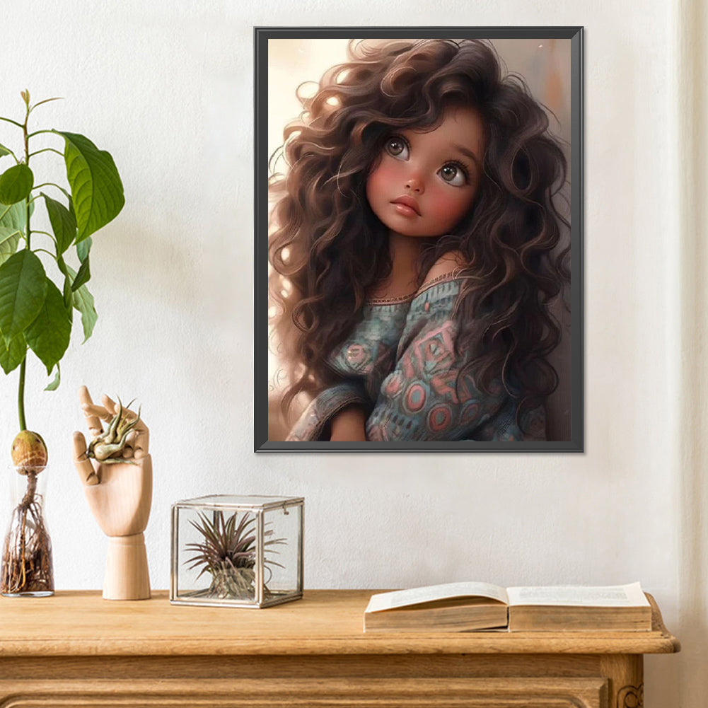 Diamond Painting - Full Round - curly hair big eyed girl (30*40CM)