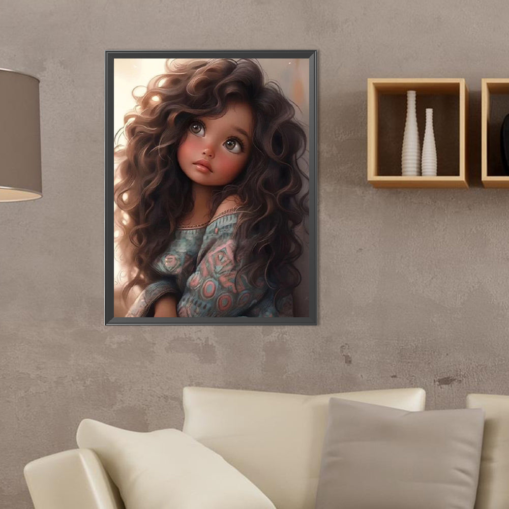 Diamond Painting - Full Round - curly hair big eyed girl (30*40CM)