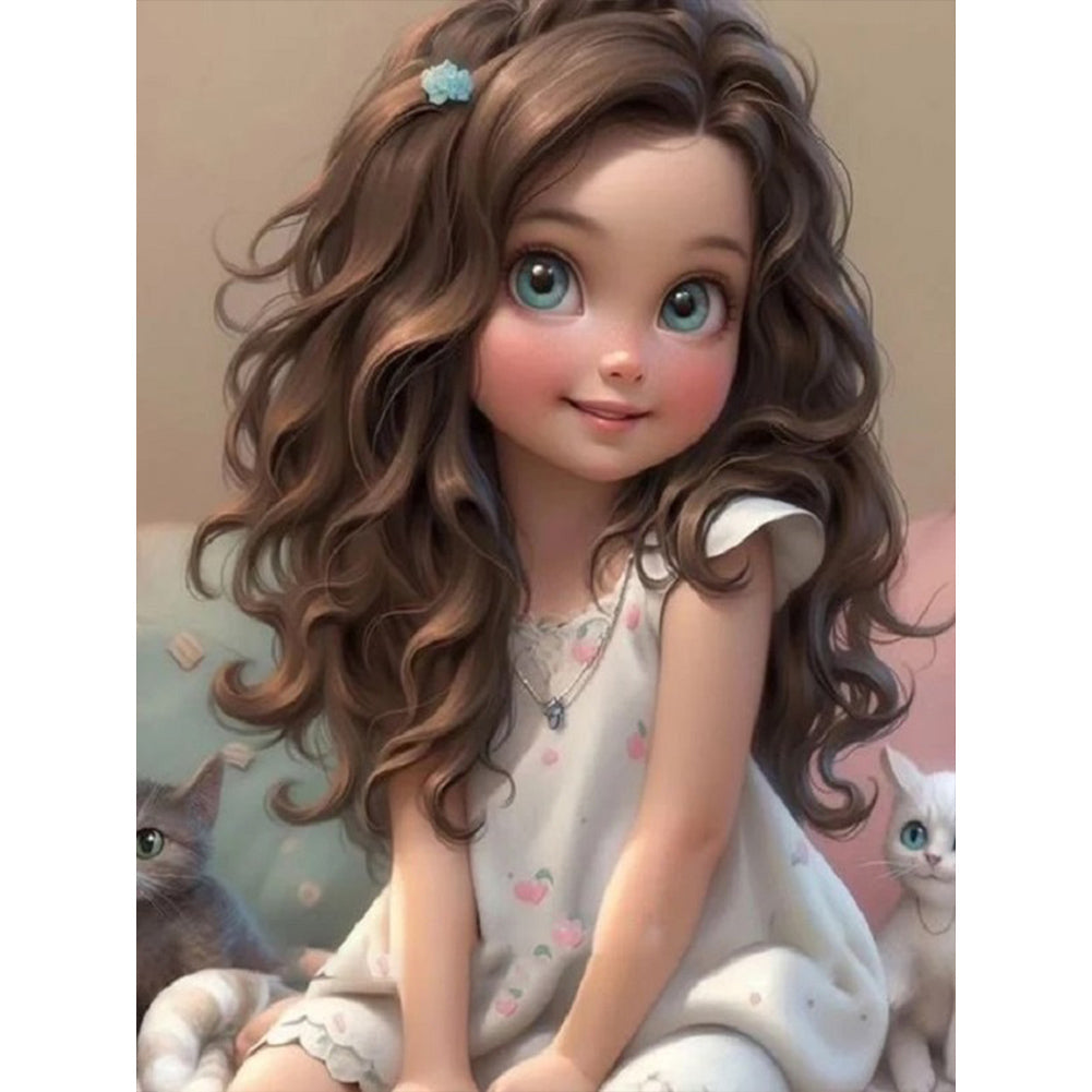 Diamond Painting - Full Round - curly hair big eyed girl (30*40CM)