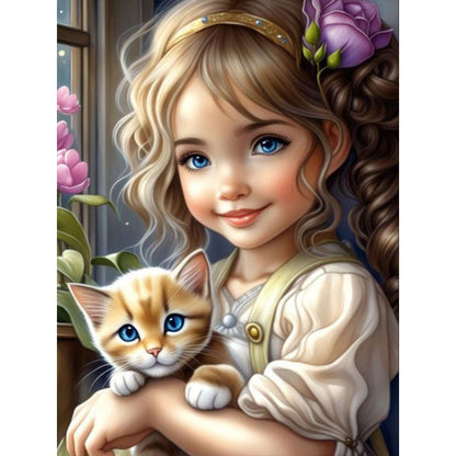 Diamond Painting - Full Square - girl holding pet (30*40CM)