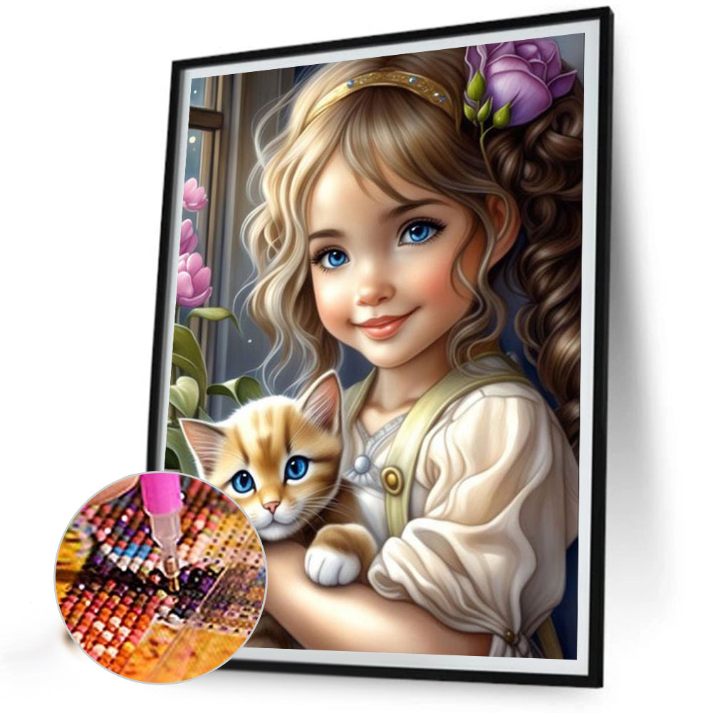 Diamond Painting - Full Square - girl holding pet (30*40CM)