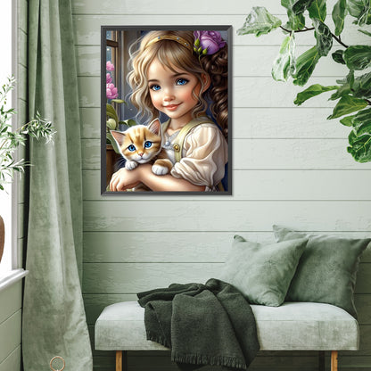 Diamond Painting - Full Square - girl holding pet (30*40CM)