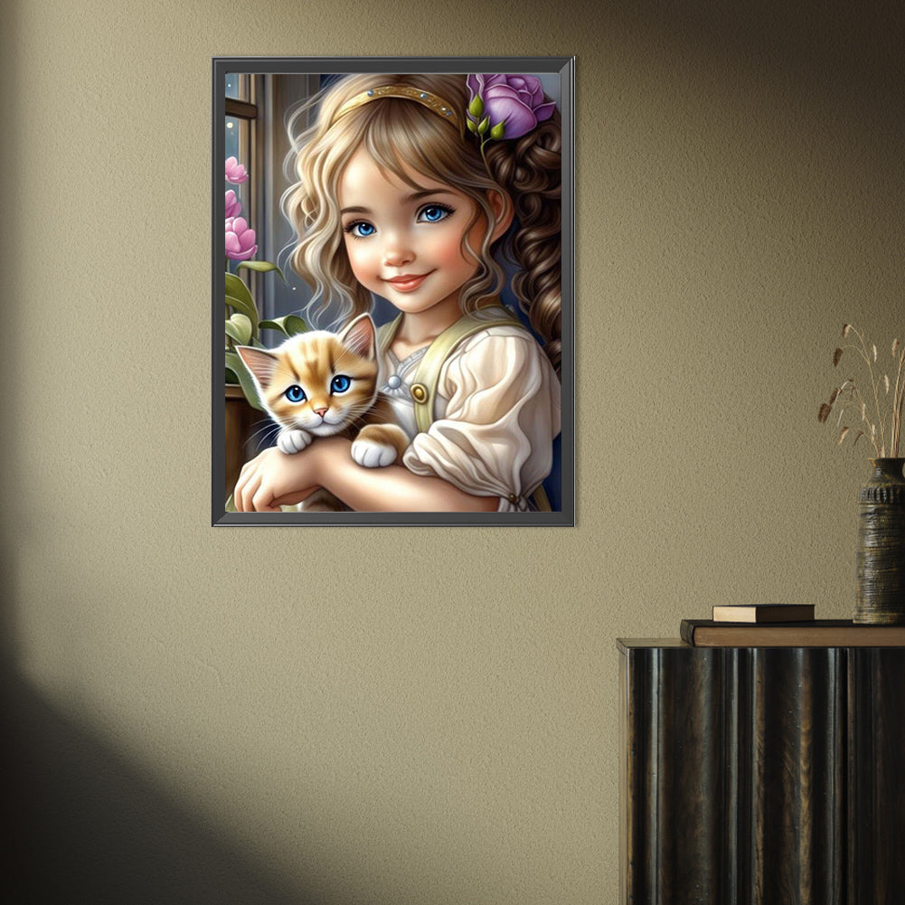 Diamond Painting - Full Square - girl holding pet (30*40CM)