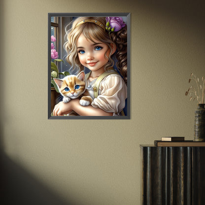 Diamond Painting - Full Square - girl holding pet (30*40CM)
