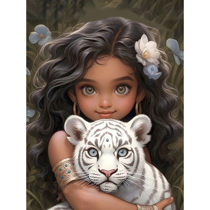 Diamond Painting - Full Square - girl holding pet (30*40CM)