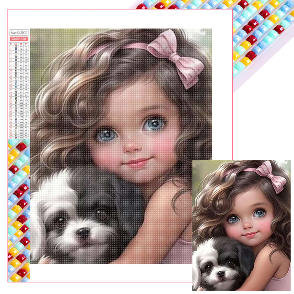 Diamond Painting - Full Square - girl holding pet (30*40CM)