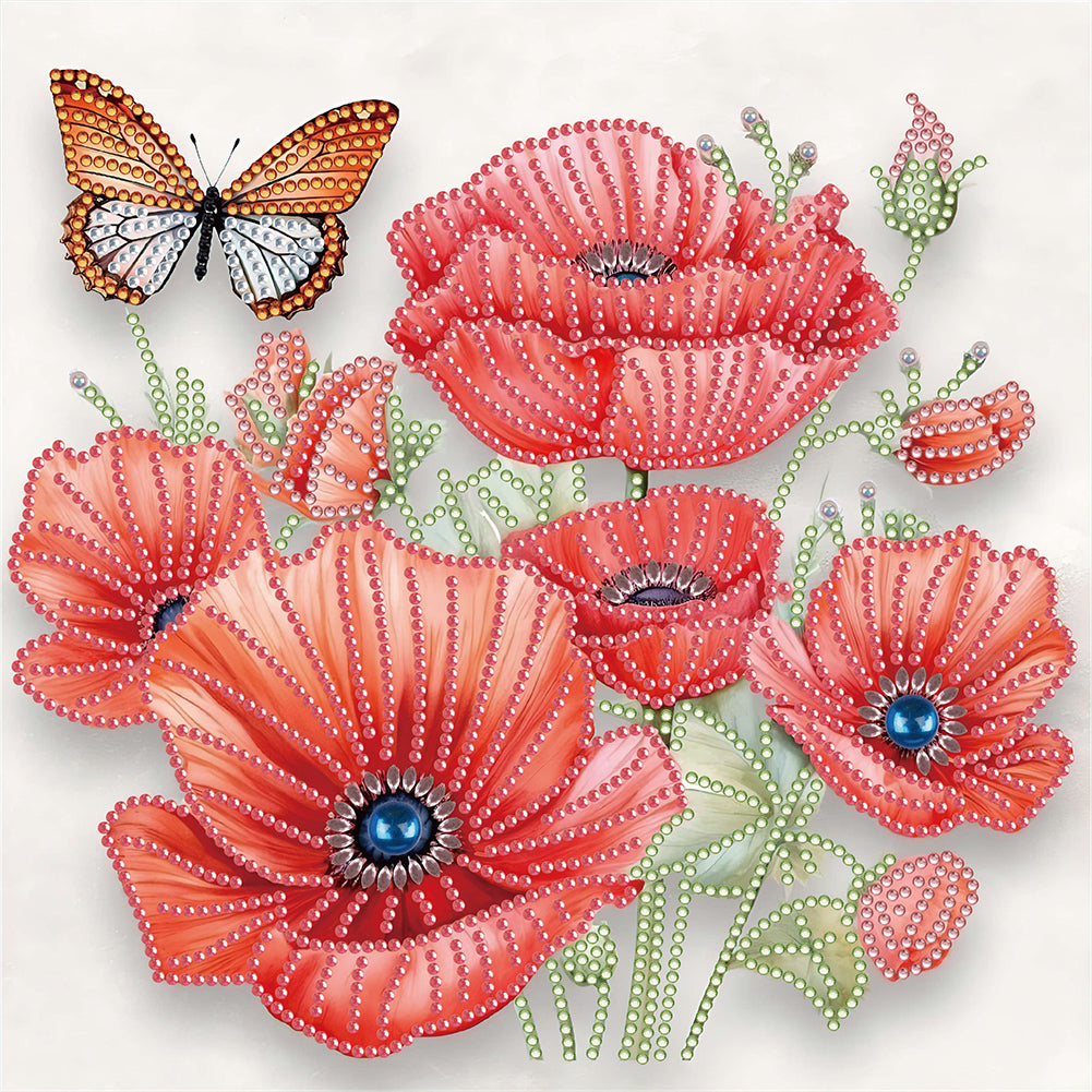Diamond Painting - Partial Special Shaped - poppy flower (30*30CM)