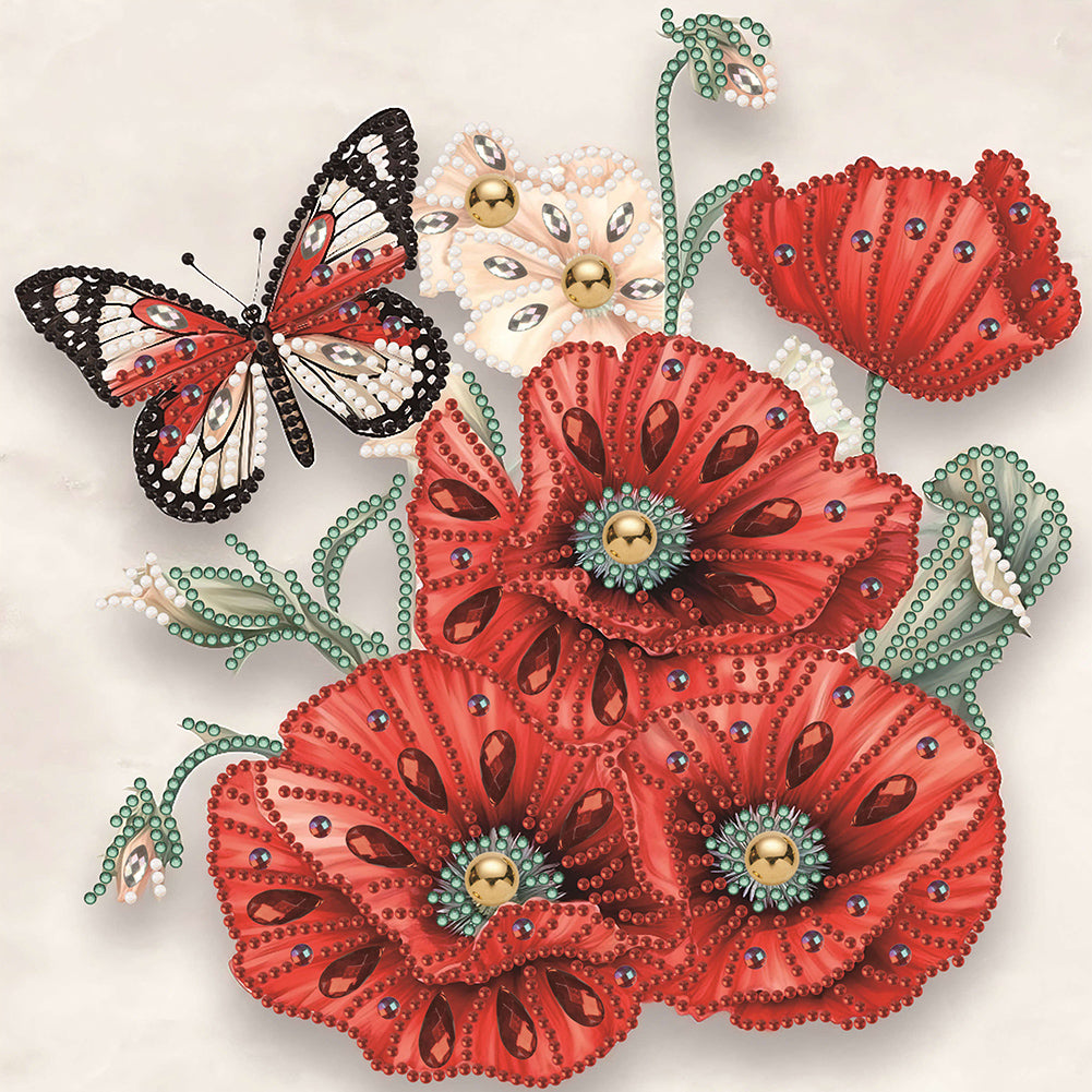 Diamond Painting - Partial Special Shaped - poppy flower (30*30CM)