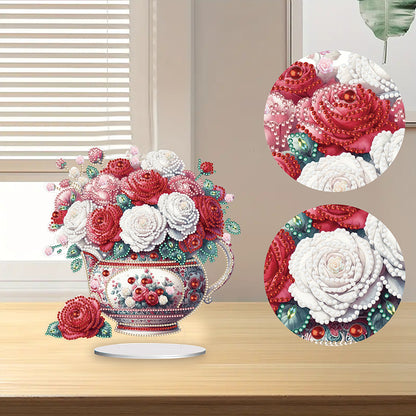Acrylic Rose Vase Diamond Painting Desktop Decorations for Office Desktop Decor