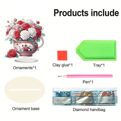 Acrylic Rose Vase Diamond Painting Desktop Decorations for Office Desktop Decor