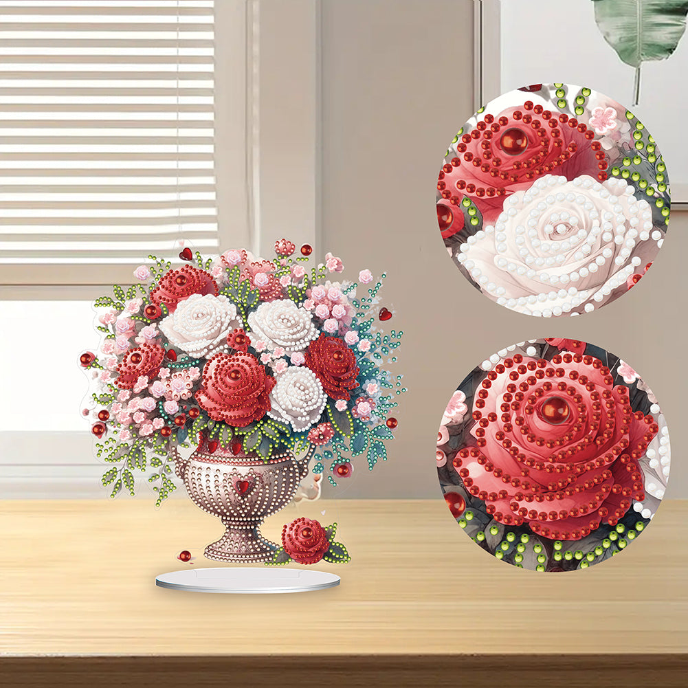 Acrylic Rose Vase Diamond Painting Desktop Decorations for Office Desktop Decor