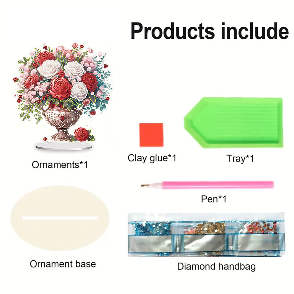 Acrylic Rose Vase Diamond Painting Desktop Decorations for Office Desktop Decor
