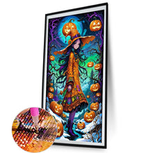 Load image into Gallery viewer, AB Diamond Painting - Full Round - Girl in fancy dress and jack-o&#39;-lantern (40*70CM)
