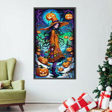 Load image into Gallery viewer, AB Diamond Painting - Full Round - Girl in fancy dress and jack-o&#39;-lantern (40*70CM)
