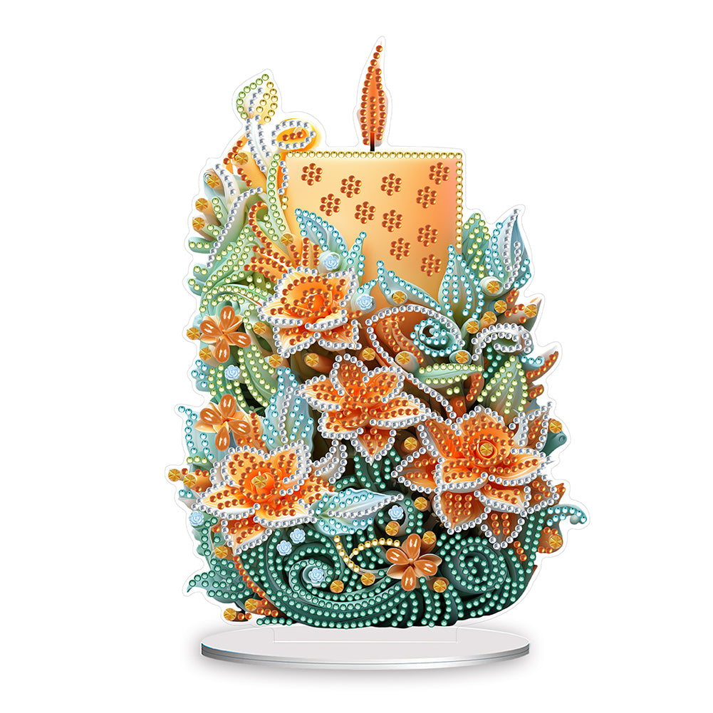 Flowers Candle Table Top Diamond Painting Ornament Kits for Office Desktop Decor