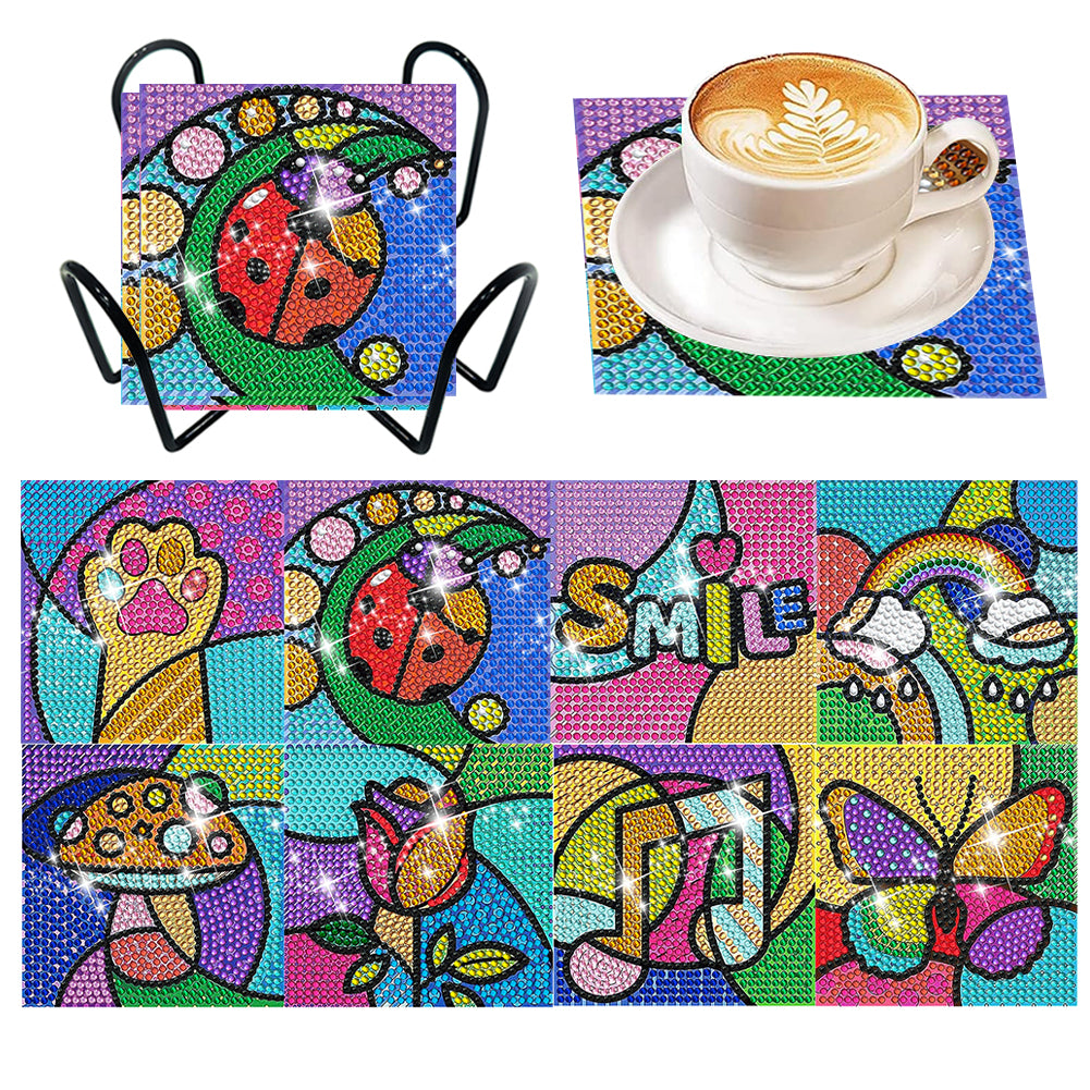 6/8 Pcs Acrylic Summer Beach Diamond Painting Coasters with Holder Cork Pads