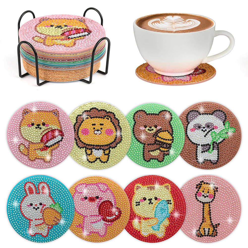6/8 Pcs Acrylic Summer Beach Diamond Painting Coasters with Holder Cork Pads