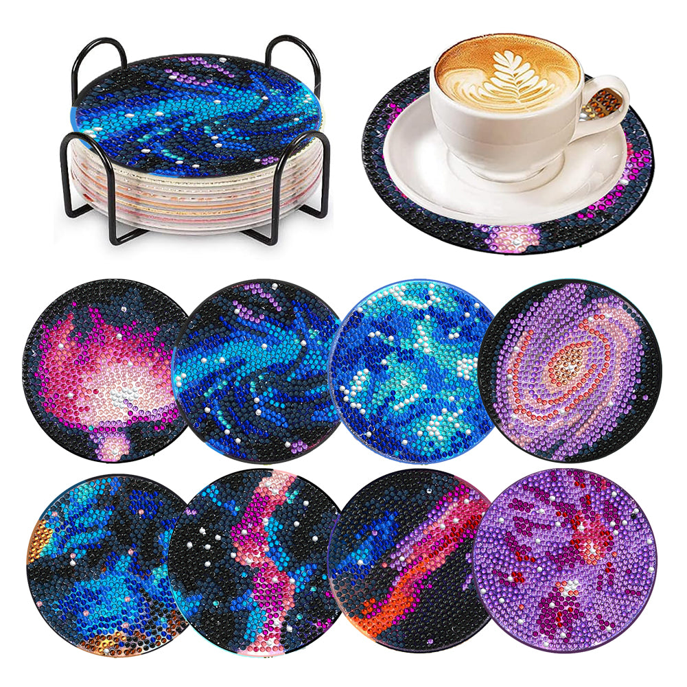 6/8 Pcs Acrylic Summer Beach Diamond Painting Coasters with Holder Cork Pads