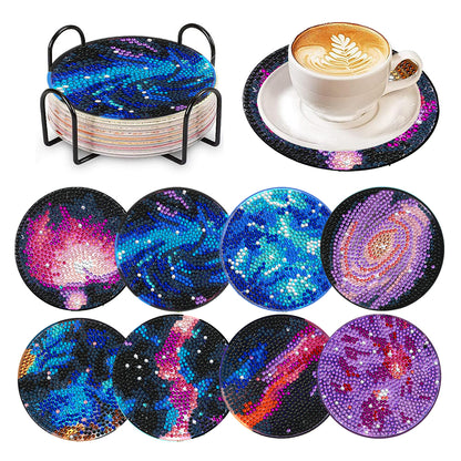 6/8 Pcs Acrylic Summer Beach Diamond Painting Coasters with Holder Cork Pads