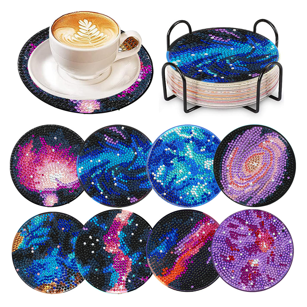 6/8 Pcs Acrylic Summer Beach Diamond Painting Coasters with Holder Cork Pads