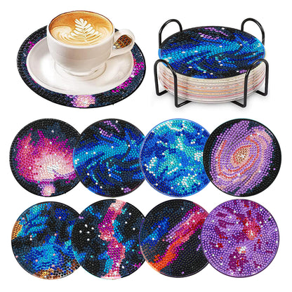 6/8 Pcs Acrylic Summer Beach Diamond Painting Coasters with Holder Cork Pads
