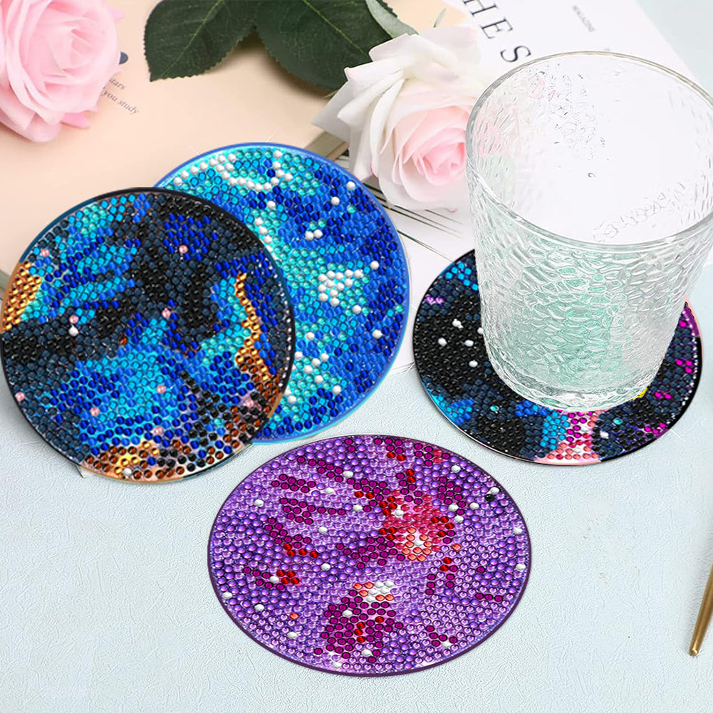 6/8 Pcs Acrylic Summer Beach Diamond Painting Coasters with Holder Cork Pads