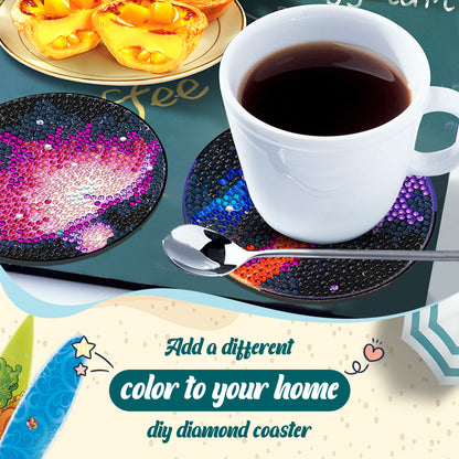 6/8 Pcs Acrylic Summer Beach Diamond Painting Coasters with Holder Cork Pads