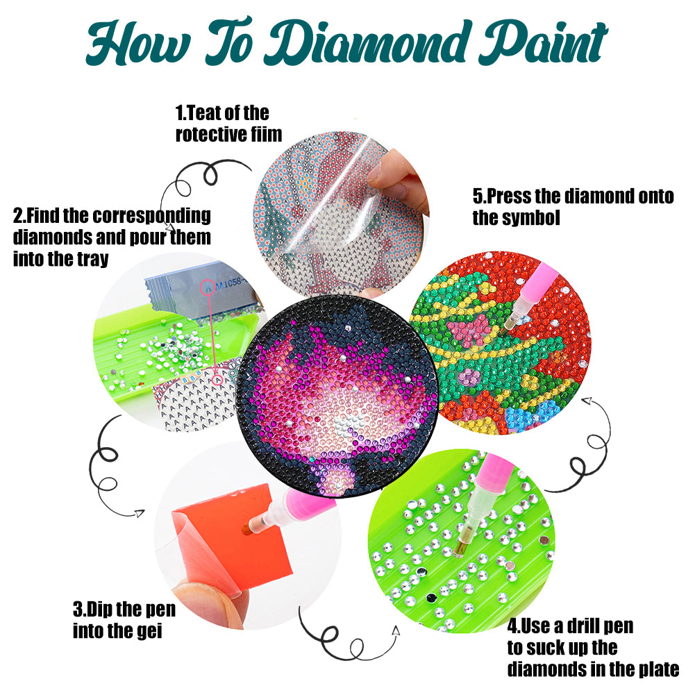 6/8 Pcs Acrylic Summer Beach Diamond Painting Coasters with Holder Cork Pads