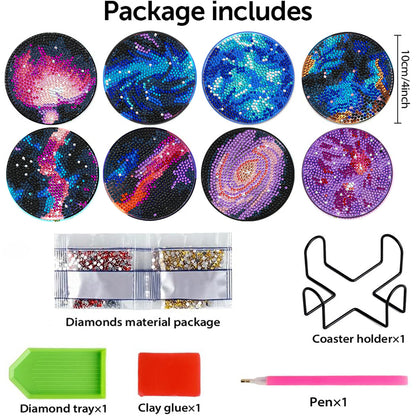 6/8 Pcs Acrylic Summer Beach Diamond Painting Coasters with Holder Cork Pads