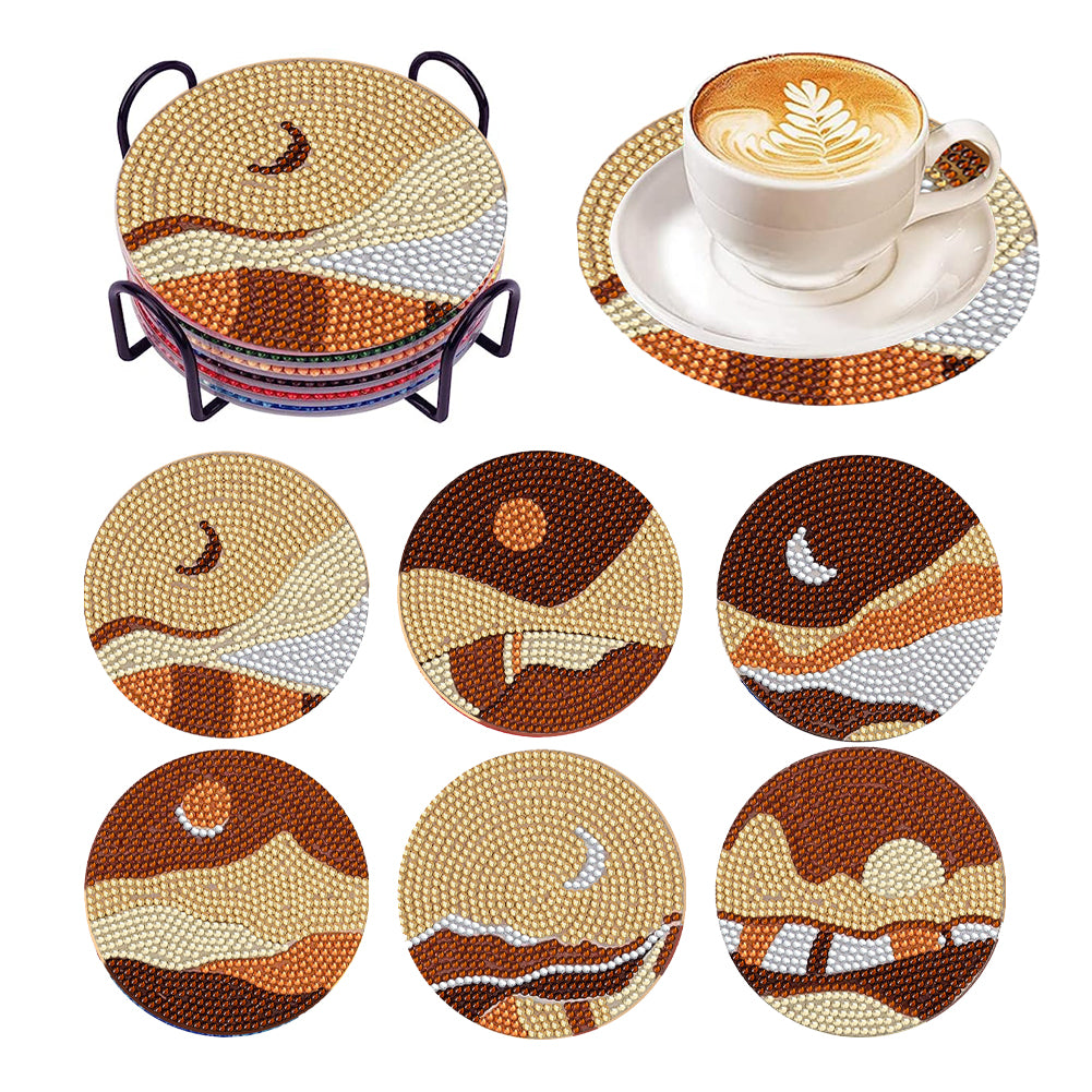 6/8 Pcs Acrylic Summer Beach Diamond Painting Coasters with Holder Cork Pads