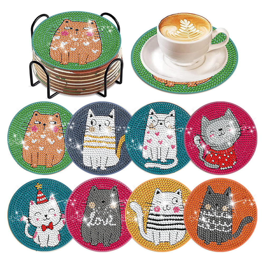 6/8 Pcs Acrylic Summer Beach Diamond Painting Coasters with Holder Cork Pads