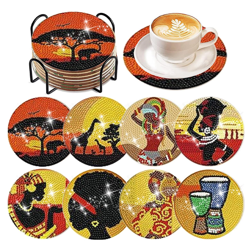 6/8 Pcs Acrylic Summer Beach Diamond Painting Coasters with Holder Cork Pads