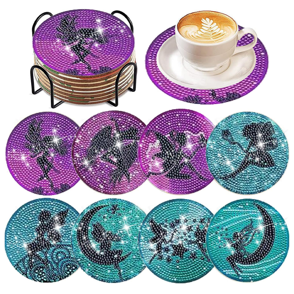 6/8 Pcs Acrylic Summer Beach Diamond Painting Coasters with Holder Cork Pads