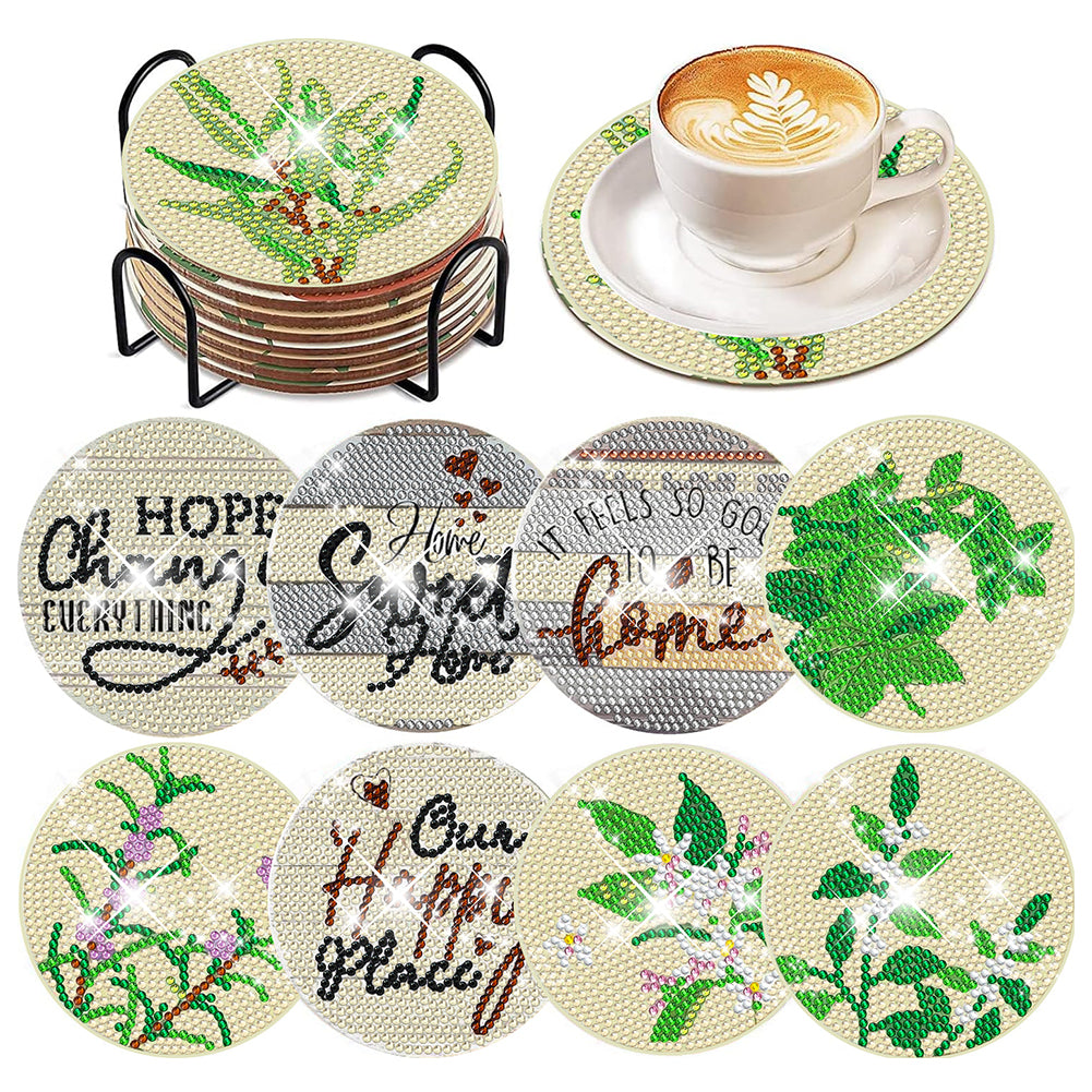 6/8 Pcs Acrylic Summer Beach Diamond Painting Coasters with Holder Cork Pads