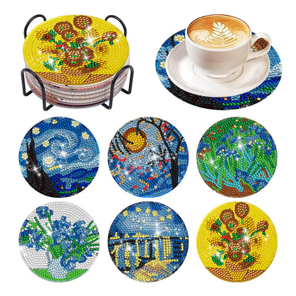 6/8 Pcs Acrylic Summer Beach Diamond Painting Coasters with Holder Cork Pads