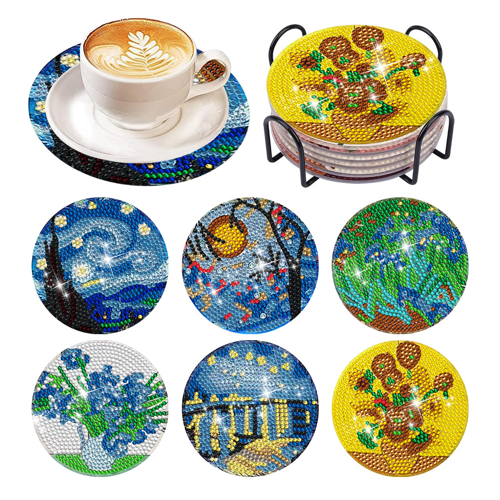 6/8 Pcs Acrylic Summer Beach Diamond Painting Coasters with Holder Cork Pads