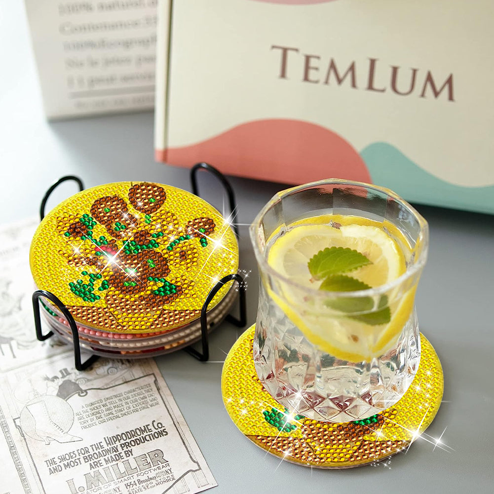 6/8 Pcs Acrylic Summer Beach Diamond Painting Coasters with Holder Cork Pads