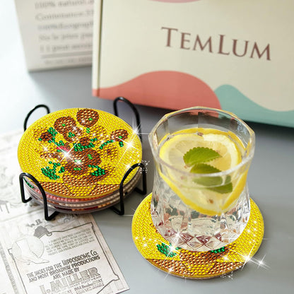 6/8 Pcs Acrylic Summer Beach Diamond Painting Coasters with Holder Cork Pads