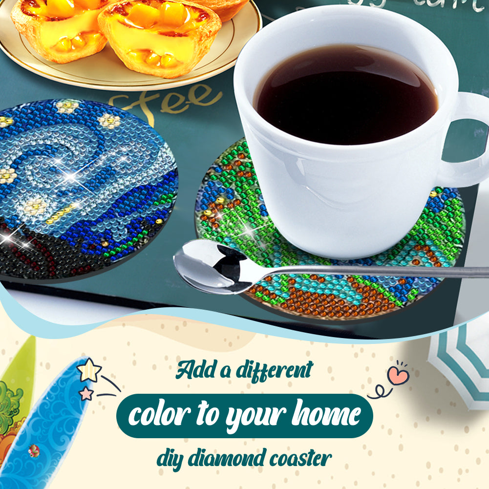 6/8 Pcs Acrylic Summer Beach Diamond Painting Coasters with Holder Cork Pads