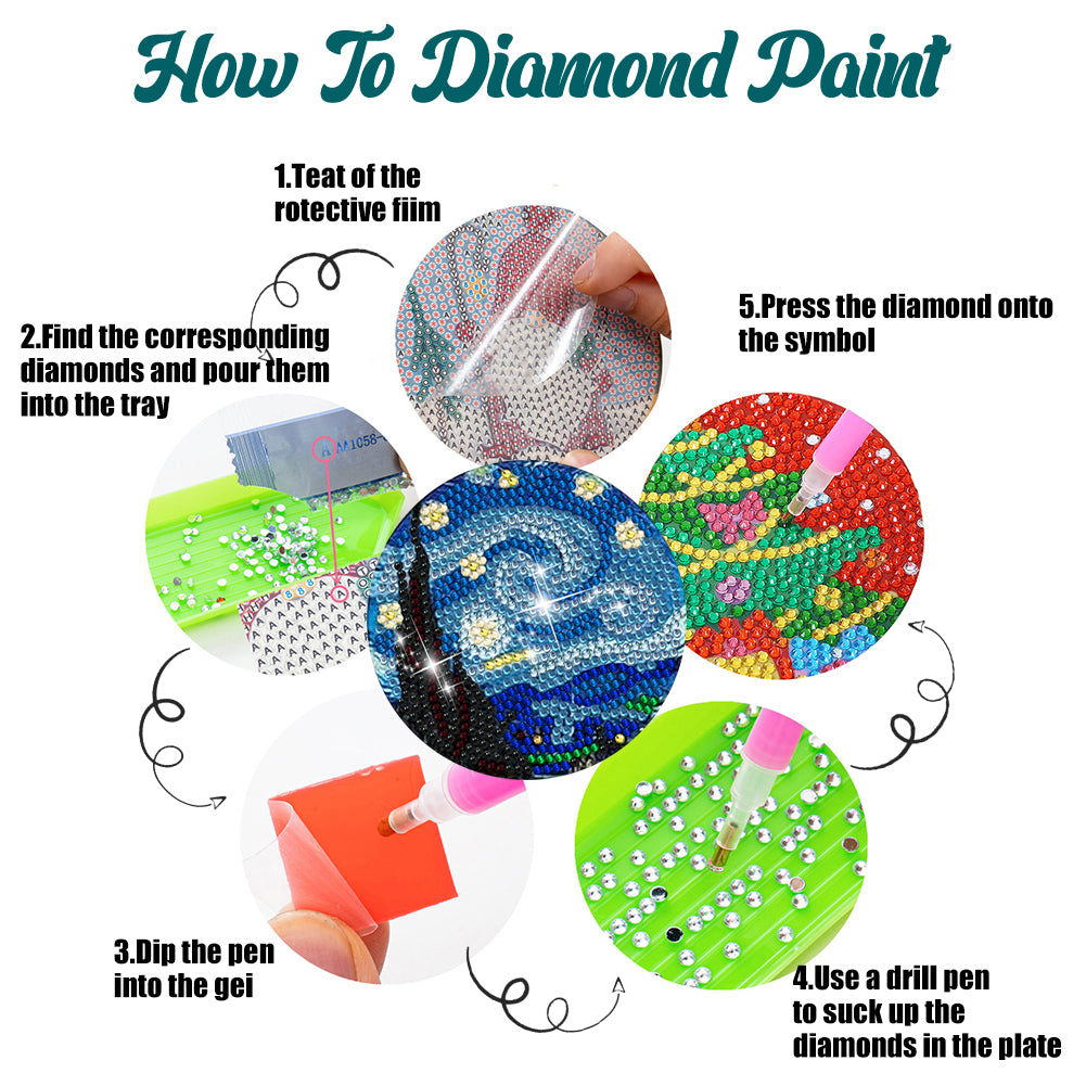 6/8 Pcs Acrylic Summer Beach Diamond Painting Coasters with Holder Cork Pads