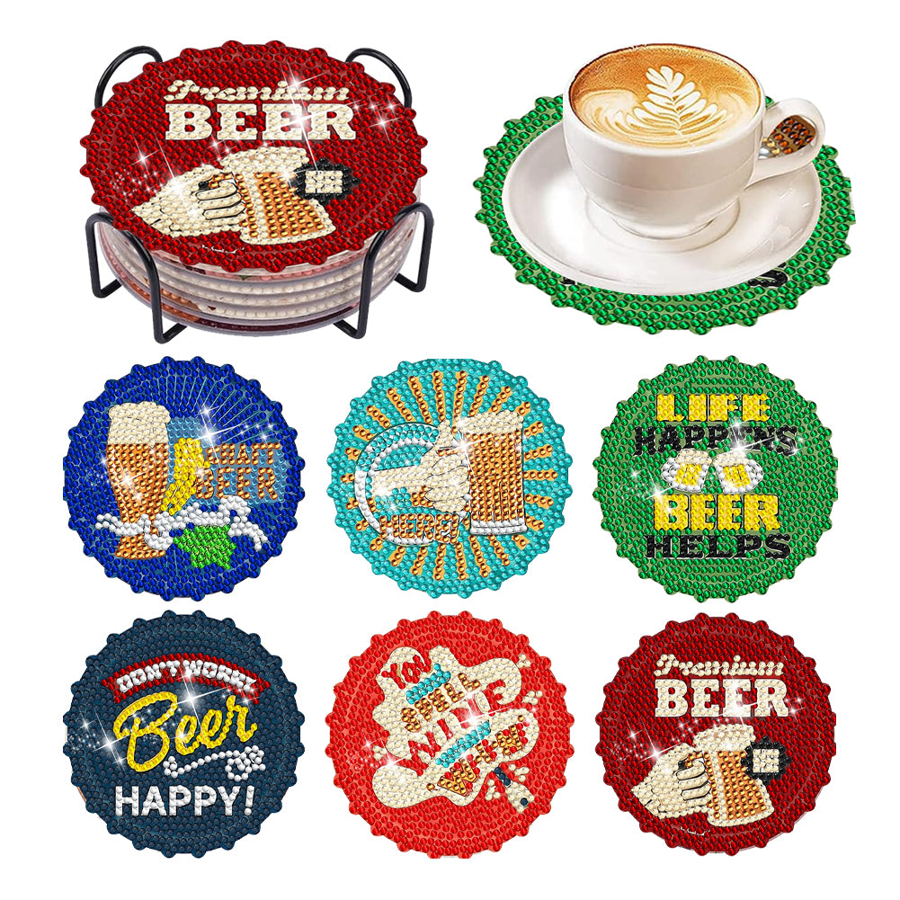 6/8 Pcs Acrylic Summer Beach Diamond Painting Coasters with Holder Cork Pads