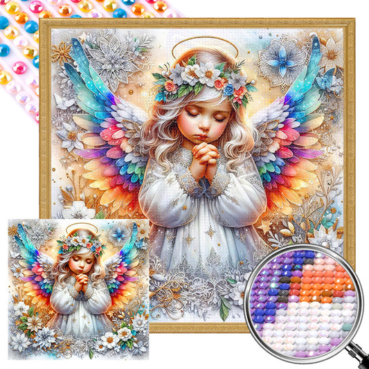 AB Diamond Painting - Full Round - Girl with colorful wings (30*30CM)