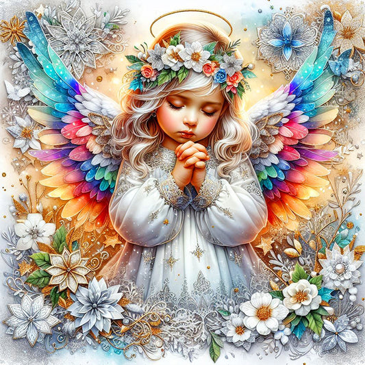 AB Diamond Painting - Full Round - Girl with colorful wings (30*30CM)