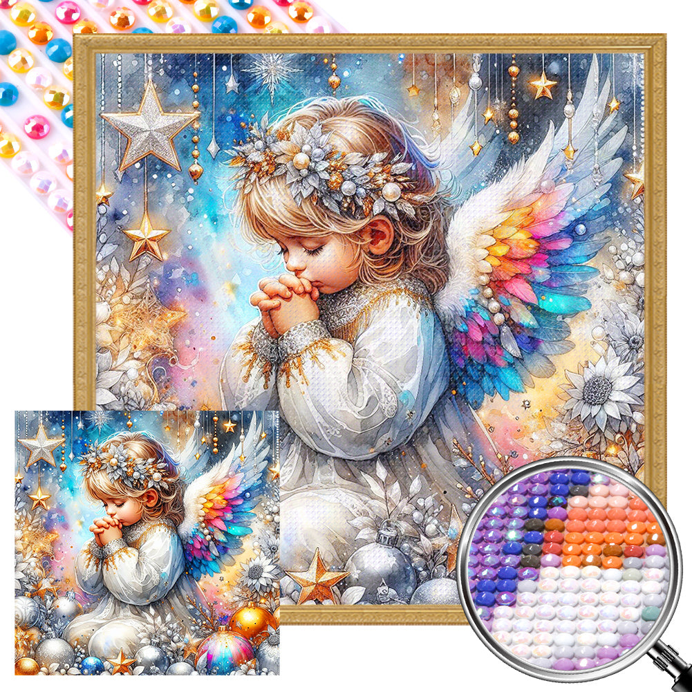 AB Diamond Painting - Full Round - Colorful feather praying girl (30*30CM)
