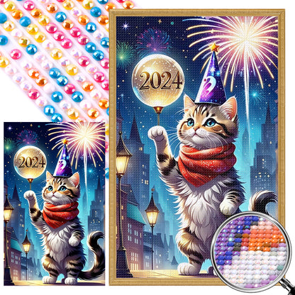 AB Diamond Painting - Full Round - new year kitten (30*50CM)