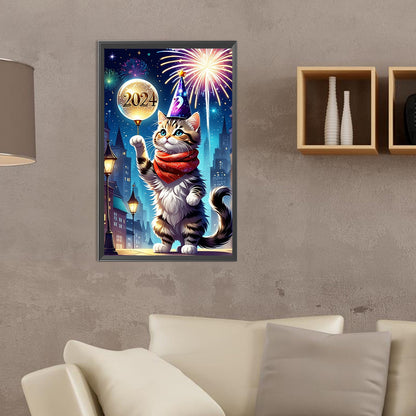 AB Diamond Painting - Full Round - new year kitten (30*50CM)