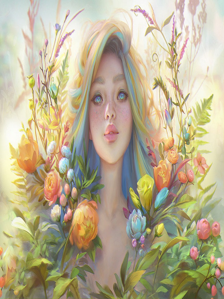 Diamond Painting - Full Round - flower and girl (60*40CM)