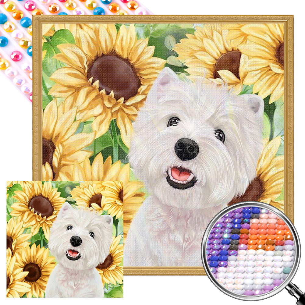 AB Diamond Painting - Full Round - Dog and sunflower (30*30CM)