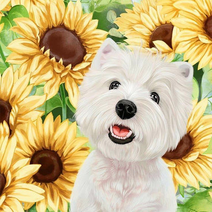 AB Diamond Painting - Full Round - Dog and sunflower (30*30CM)
