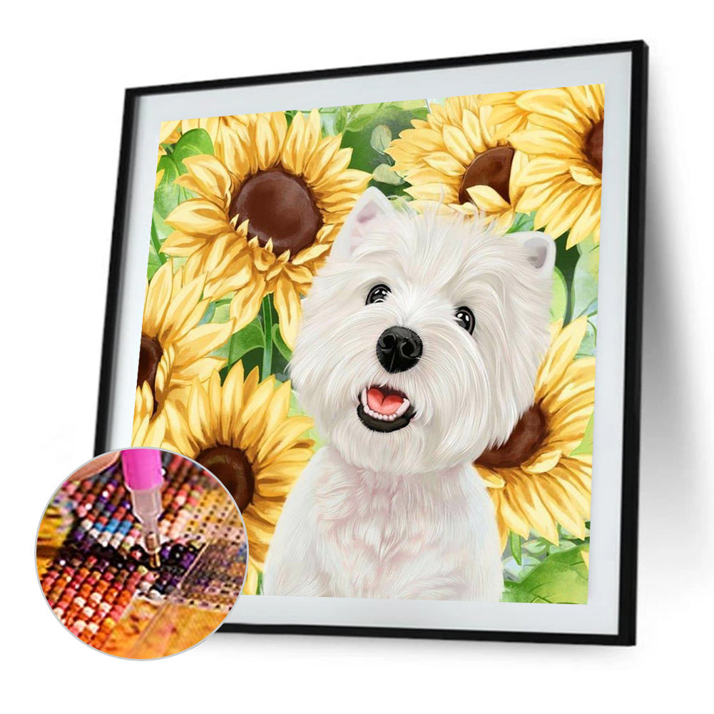 AB Diamond Painting - Full Round - Dog and sunflower (30*30CM)